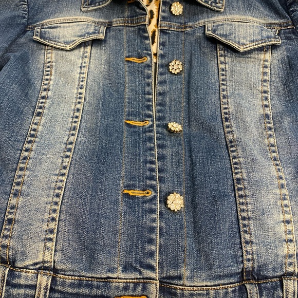 Cache Denim Jacket with Rhinestone Floral Buttons - Picture 1 of 11